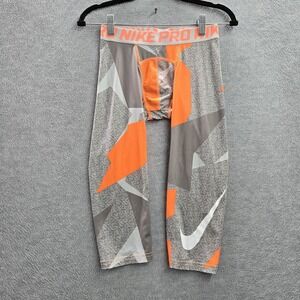 Nike Boy Activewear Pants L Gray Geometric Legging Dri-Fit Logo 16" Inseam